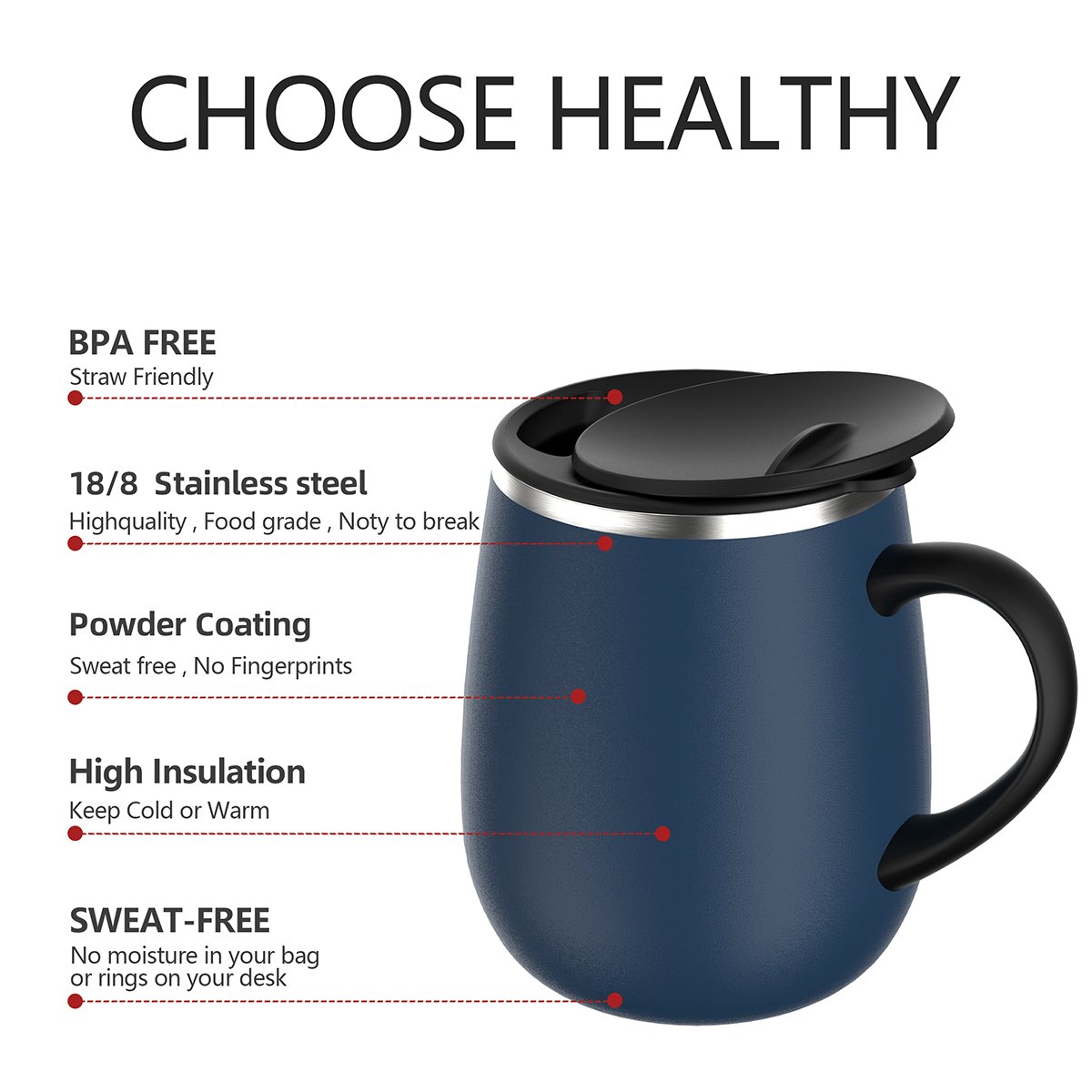 HOT Trendy Double Wall Stainless Steel Mug Vacuum Insulated Coffee Cups With Handle