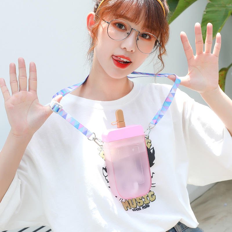 New Arrival Students Kids Ice Cream Water Cup Wholesale Plastic Straw Water Bottle Portable Girls Juice Drink Cup