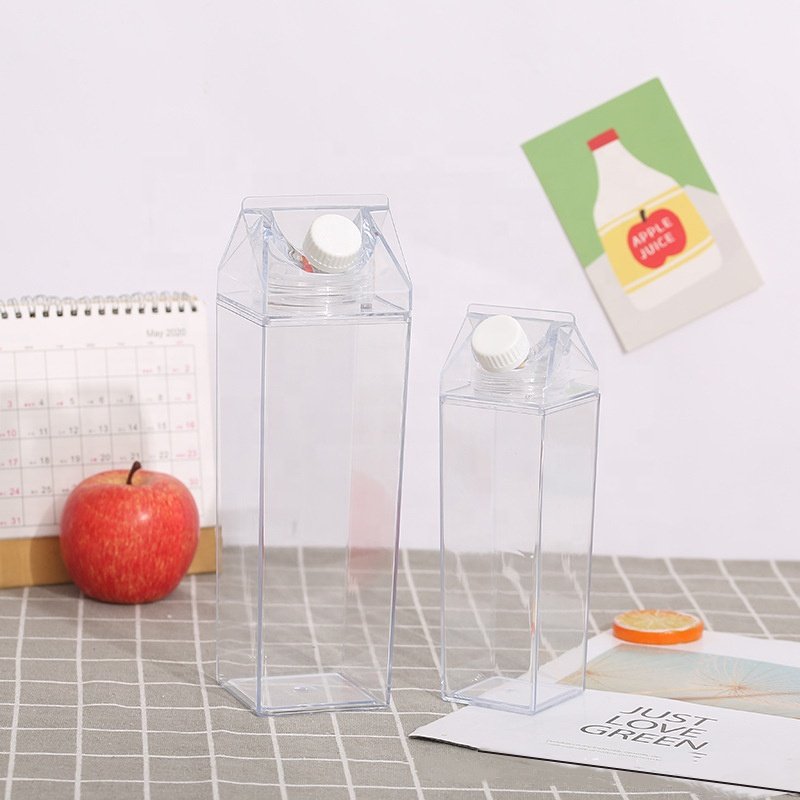 17oz BPA Free 32oz Clear Reusable Square Plastic Water Bottle Transparent Acrylic Milk Carton Water Bottle