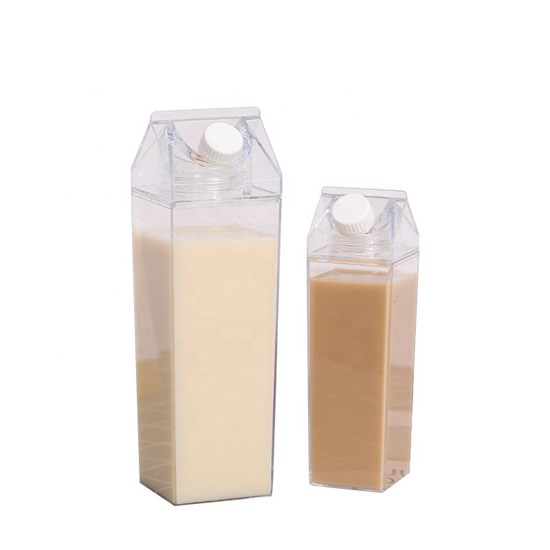 17oz BPA Free 32oz Clear Reusable Square Plastic Water Bottle Transparent Acrylic Milk Carton Water Bottle