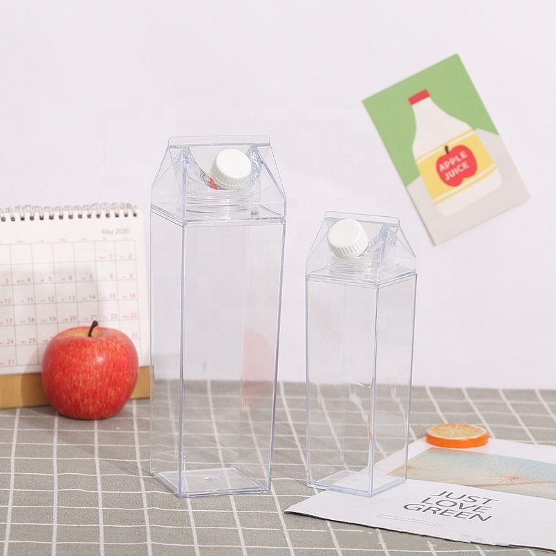 17oz BPA Free 32oz Clear Reusable Square Plastic Water Bottle Transparent Acrylic Milk Carton Water Bottle