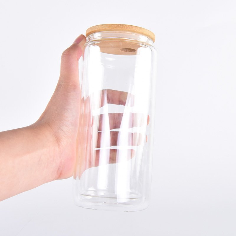 Factory Wholesale 12oz 16oz 20oz Pre-Drilled Snow Globe Tumbler Double Wall Sublimation Glass Can Mug Cup with Hole