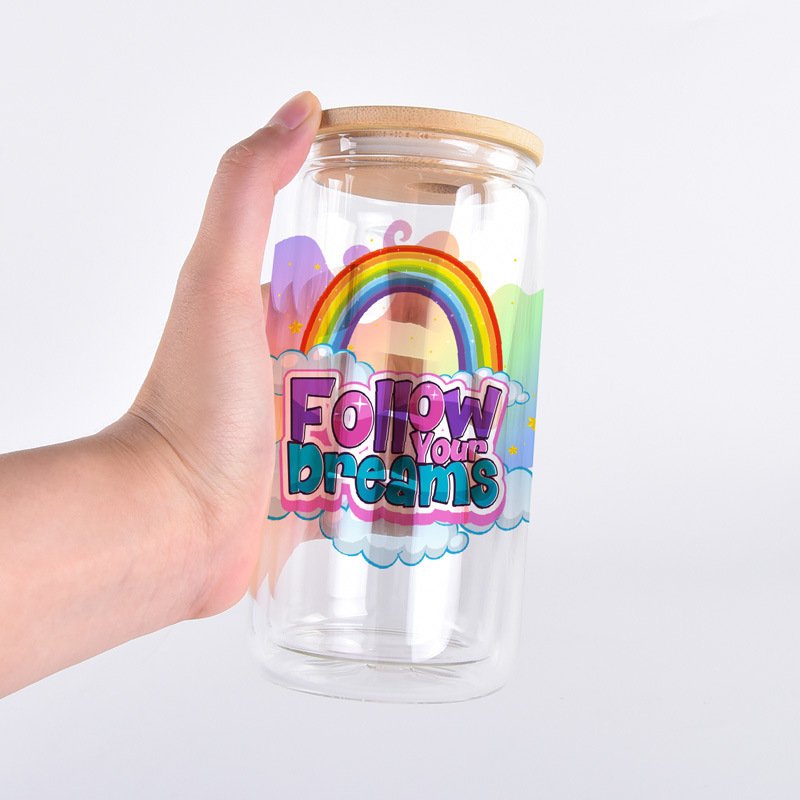 Factory Wholesale 12oz 16oz 20oz Pre-Drilled Snow Globe Tumbler Double Wall Sublimation Glass Can Mug Cup with Hole