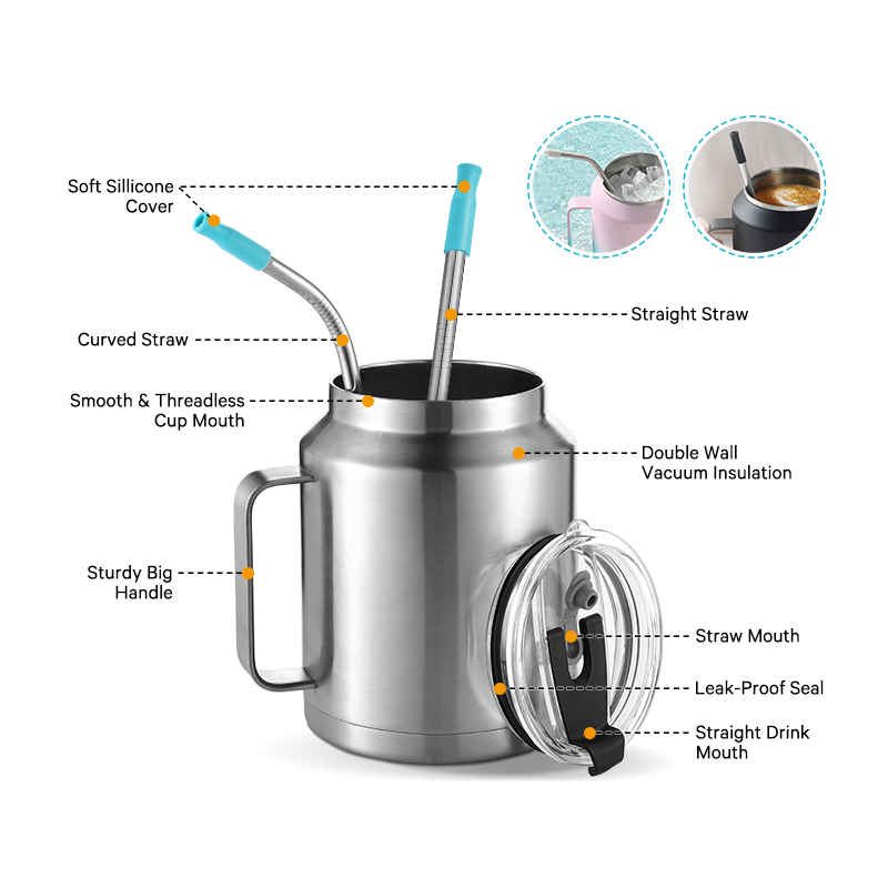 Botellas de agua Acero Inoxidable Stainless Steel Water Bottles Straw Handle Vacuum Insulated Large Capacity