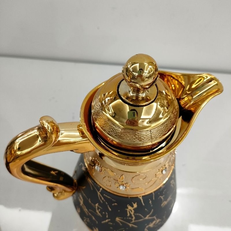 BOYANG Arabian gold marble rim decor glass inner 1L kettles coffee pot gift set luxury arabic thermos vacuum flask