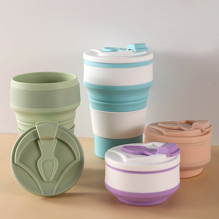 Custom Folding Travel Cup Food Grade Foldable Coffee Cup Collapsible Portable Travel Mug Reusable Silicone Cups for Camping