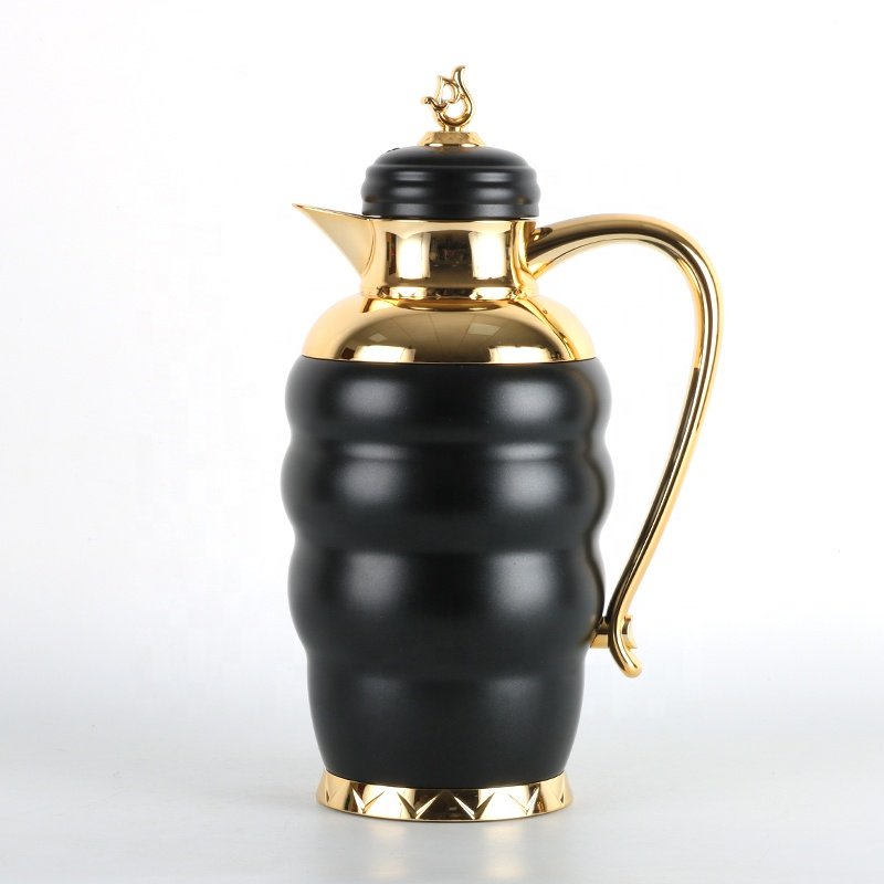 Top Sale Arabic Tyre Shape 0.7L Black Metal Body Glass Vacuum Flask Hot and Cold Coffee Sets