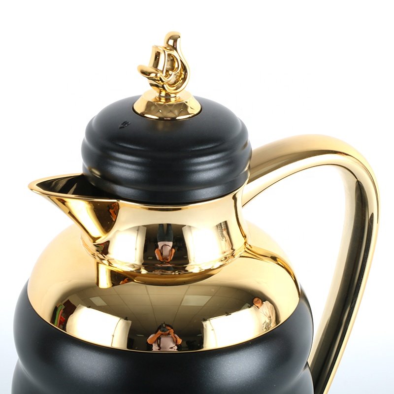 Top Sale Arabic Tyre Shape 0.7L Black Metal Body Glass Vacuum Flask Hot and Cold Coffee Sets