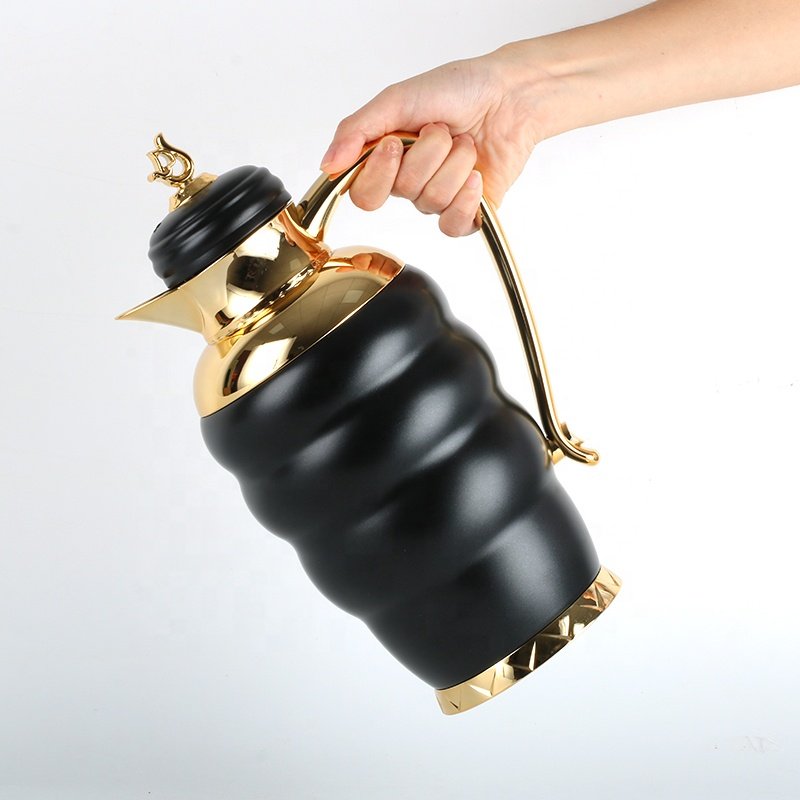 Top Sale Arabic Tyre Shape 0.7L Black Metal Body Glass Vacuum Flask Hot and Cold Coffee Sets
