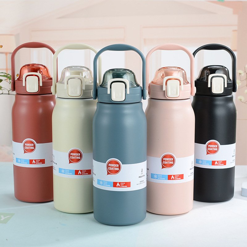 900ml 1.3L 1.7L stainless steel water bottle with straw and handle large capacity outdoor portable vacuum sports water bottle