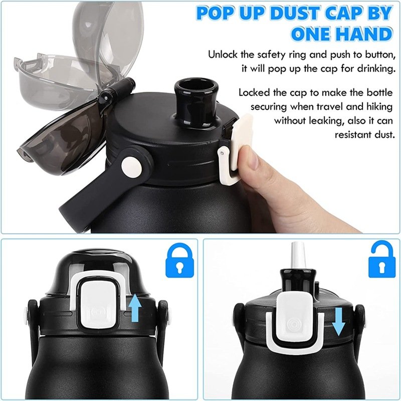 900ml 1.3L 1.7L stainless steel water bottle with straw and handle large capacity outdoor portable vacuum sports water bottle