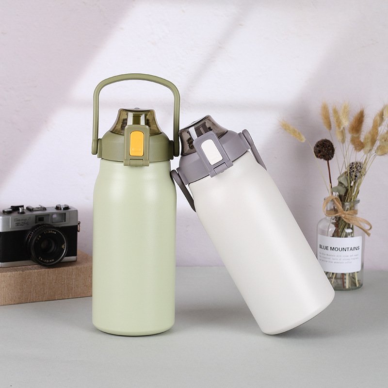 900ml 1.3L 1.7L stainless steel water bottle with straw and handle large capacity outdoor portable vacuum sports water bottle