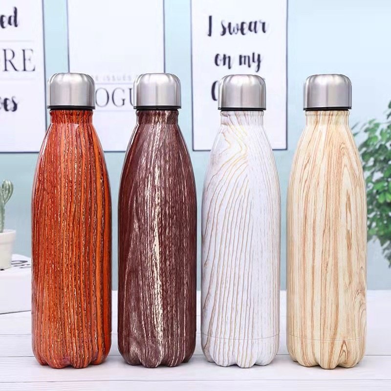 Double Walled Vacuum Flask Insulated Stainless Steel Cola Shape Portable Pattern Print Water Bottle No Sweat Hot/Cold 24 Hours