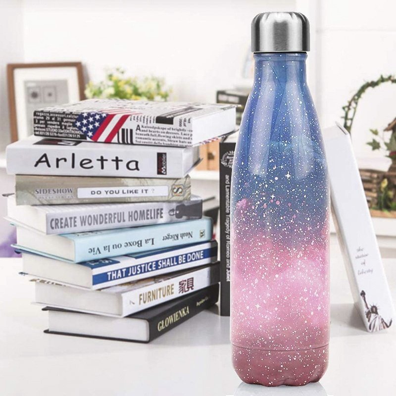 Double Walled Vacuum Flask Insulated Stainless Steel Cola Shape Portable Pattern Print Water Bottle No Sweat Hot/Cold 24 Hours