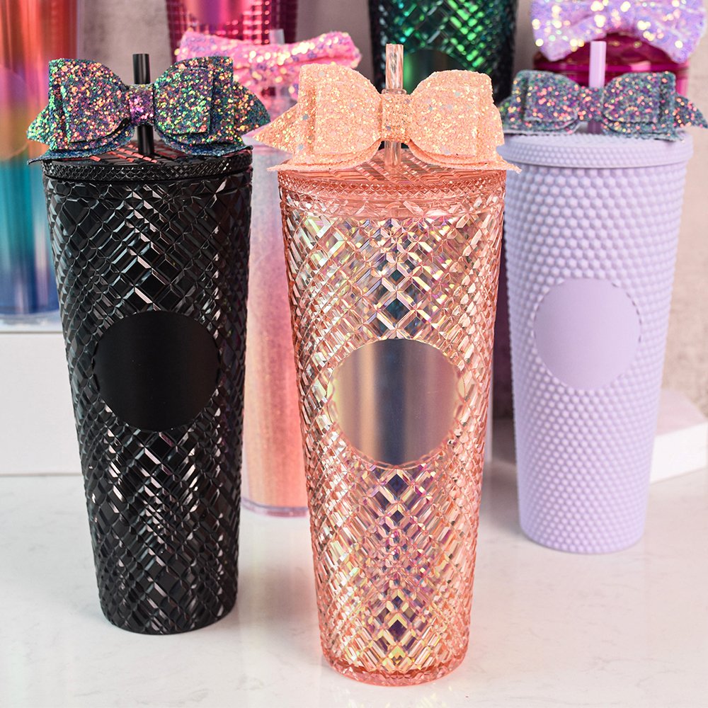 New Design 710 ml Studded colorful Paper Insert Diamond Tumbler Coffee Mug Tumbler With Lid