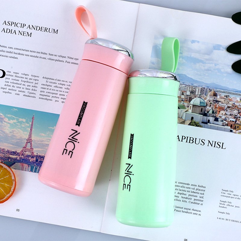 Custom Logo 400ml Double Wall Glass Liner Water Bottle Portable Gym Sports Drink Bottle Hand Cup for Promotional Gift