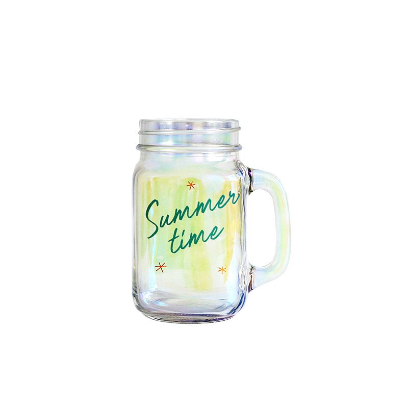 DD1813 Dazzling Fruit Juice Milk Tea Smoothie Bubble Boba Tumbler With Handle Gift Colorful Mason Jar Milk Clear Glass Mug