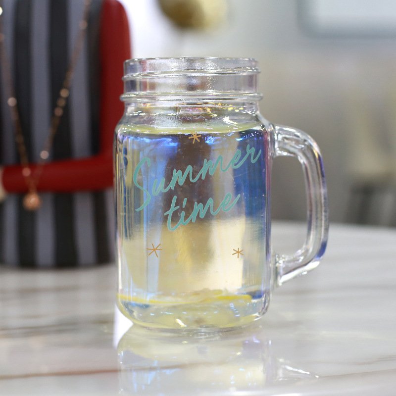 DD1813 Dazzling Fruit Juice Milk Tea Smoothie Bubble Boba Tumbler With Handle Gift Colorful Mason Jar Milk Clear Glass Mug