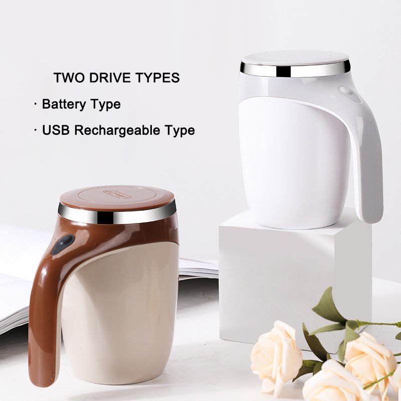 Double Wall Vacuum Thermos Cup Insulated Automatic Self Stirring Magnetic Coffee Mug Stainless Steel Hot Sale 370ml White Metal