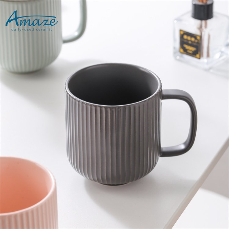 Wholesale custom logo creative matte striped nordic porcelain ceramic tea cup set cappuccino latte milk water coffee mug