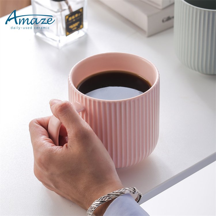 Wholesale custom logo creative matte striped nordic porcelain ceramic tea cup set cappuccino latte milk water coffee mug