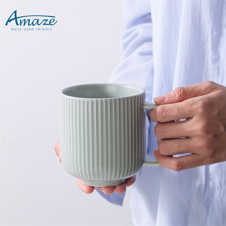 Wholesale custom logo creative matte striped nordic porcelain ceramic tea cup set cappuccino latte milk water coffee mug