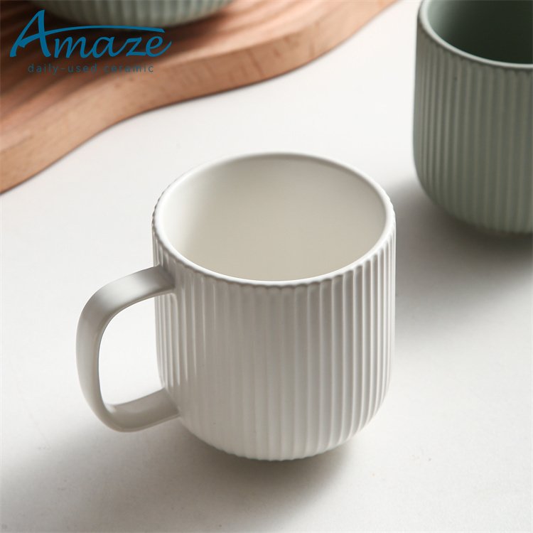 Wholesale custom logo creative matte striped nordic porcelain ceramic tea cup set cappuccino latte milk water coffee mug