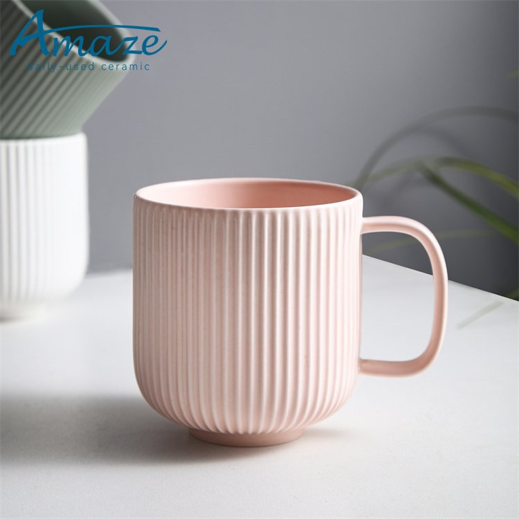 Wholesale custom logo creative matte striped nordic porcelain ceramic tea cup set cappuccino latte milk water coffee mug