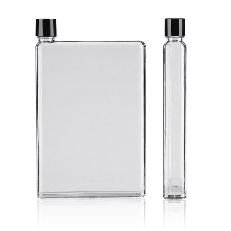 A5 flat square water bottle 420ml plastic notebook shape water bottles customized logo flask