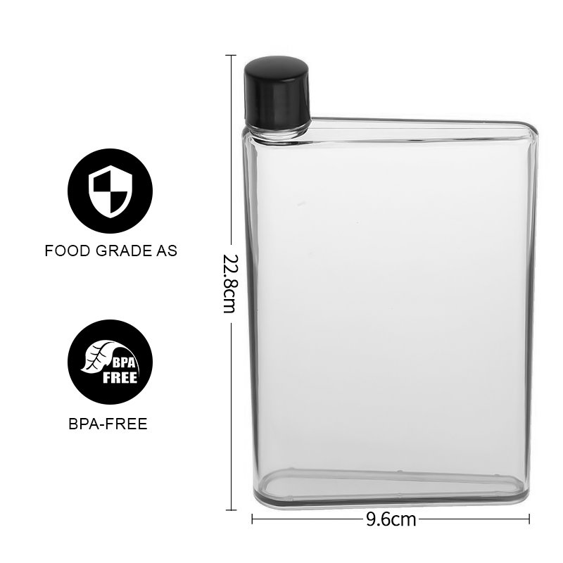 A5 flat square water bottle 420ml plastic notebook shape water bottles customized logo flask