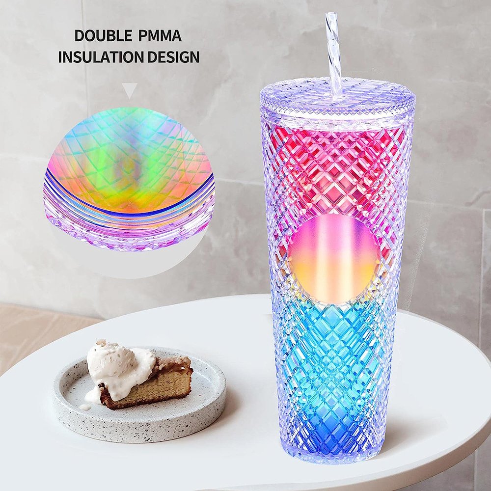Wholesale Bpa Free 24oz/710ml Reusable Beverage Coffee Mug Tumbler Plastic Cup with Lid and Straw