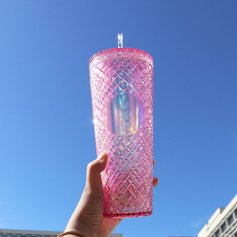 Wholesale Bpa Free 24oz/710ml Reusable Beverage Coffee Mug Tumbler Plastic Cup with Lid and Straw