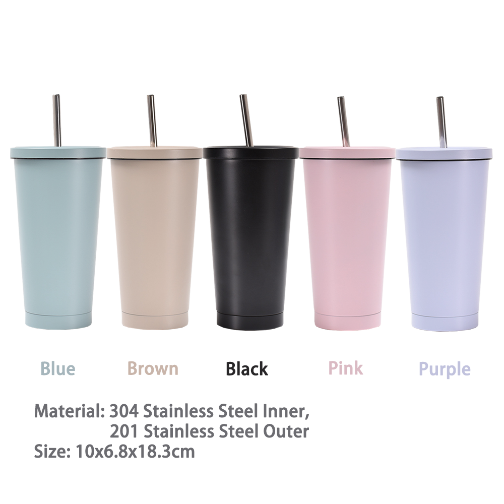 500ml Bpa Free Big Mouth Coffee Mug Double Wall Insulated Water Stainless Steel Vacuum Tumbler Coffee Cup with the Straw