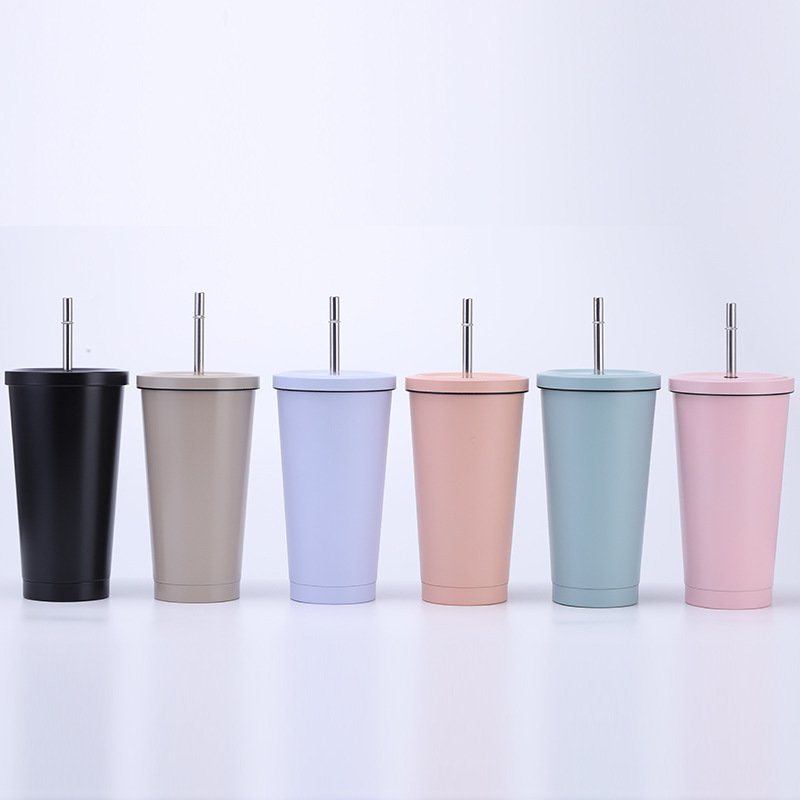 500ml Bpa Free Big Mouth Coffee Mug Double Wall Insulated Water Stainless Steel Vacuum Tumbler Coffee Cup with the Straw