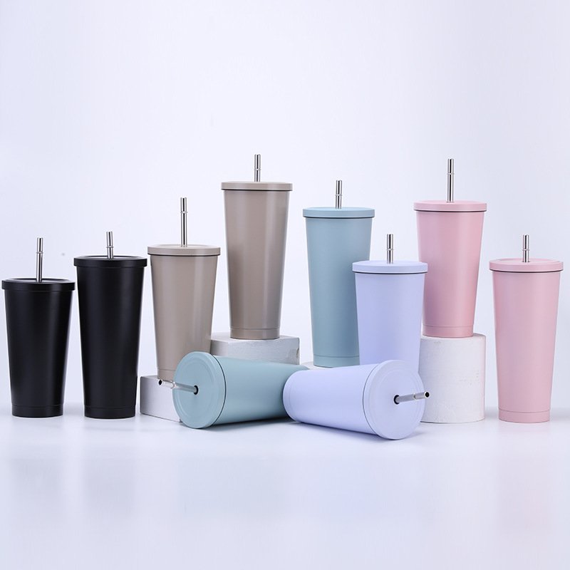 500ml Bpa Free Big Mouth Coffee Mug Double Wall Insulated Water Stainless Steel Vacuum Tumbler Coffee Cup with the Straw