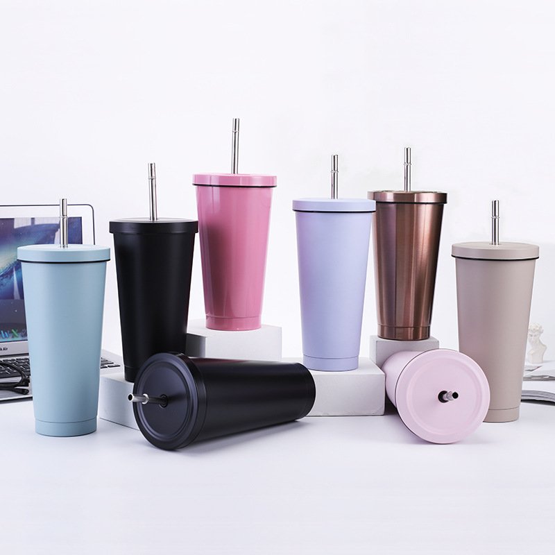 500ml Bpa Free Big Mouth Coffee Mug Double Wall Insulated Water Stainless Steel Vacuum Tumbler Coffee Cup with the Straw