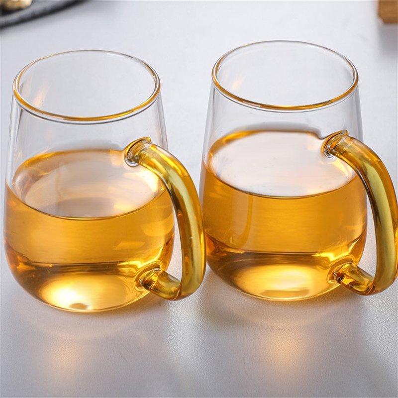 2024 Wholesale Hand Blown Drinkware Borosilicate Glasses Cup With Handle Milk Tea Mug Insulated Round Coffee Drinking Glasses