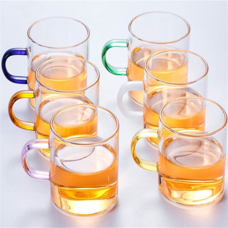 2024 Wholesale Hand Blown Drinkware Borosilicate Glasses Cup With Handle Milk Tea Mug Insulated Round Coffee Drinking Glasses