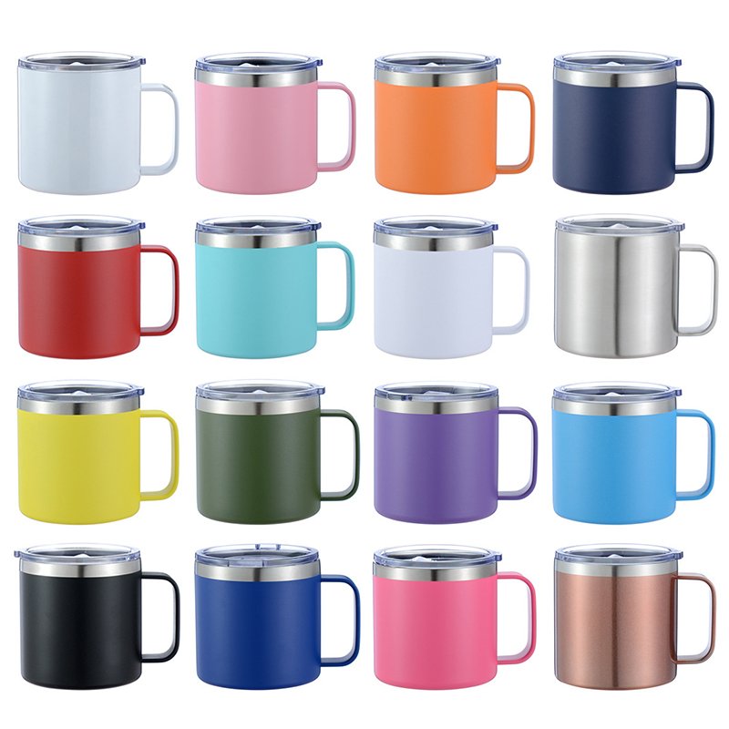 Custom logo 14 oz Double Wall Stainless Steel Vacuum Insulated Coffee Travel Mug with Lid and Handle