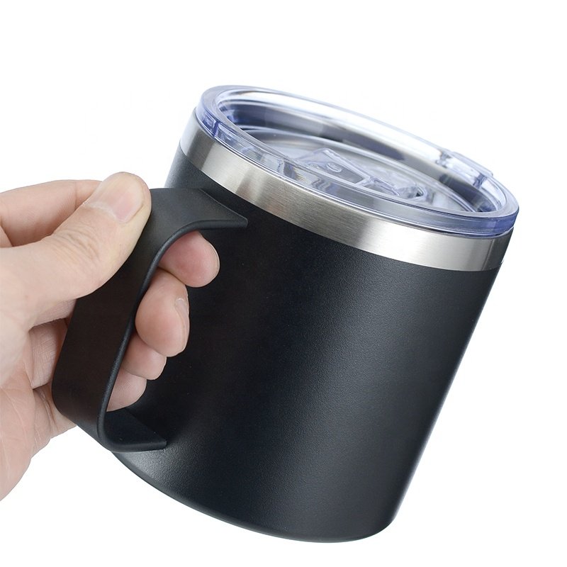 Custom logo 14 oz Double Wall Stainless Steel Vacuum Insulated Coffee Travel Mug with Lid and Handle