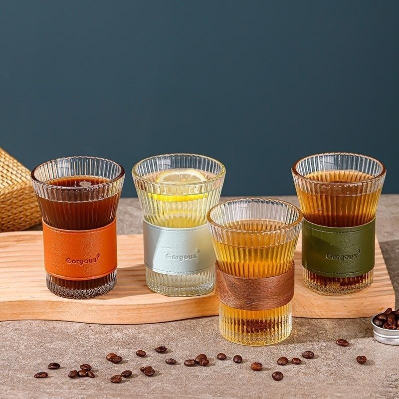 New arrival creative vertical stripe glass coffee cup with lid and handle heat resistant juice milk mug