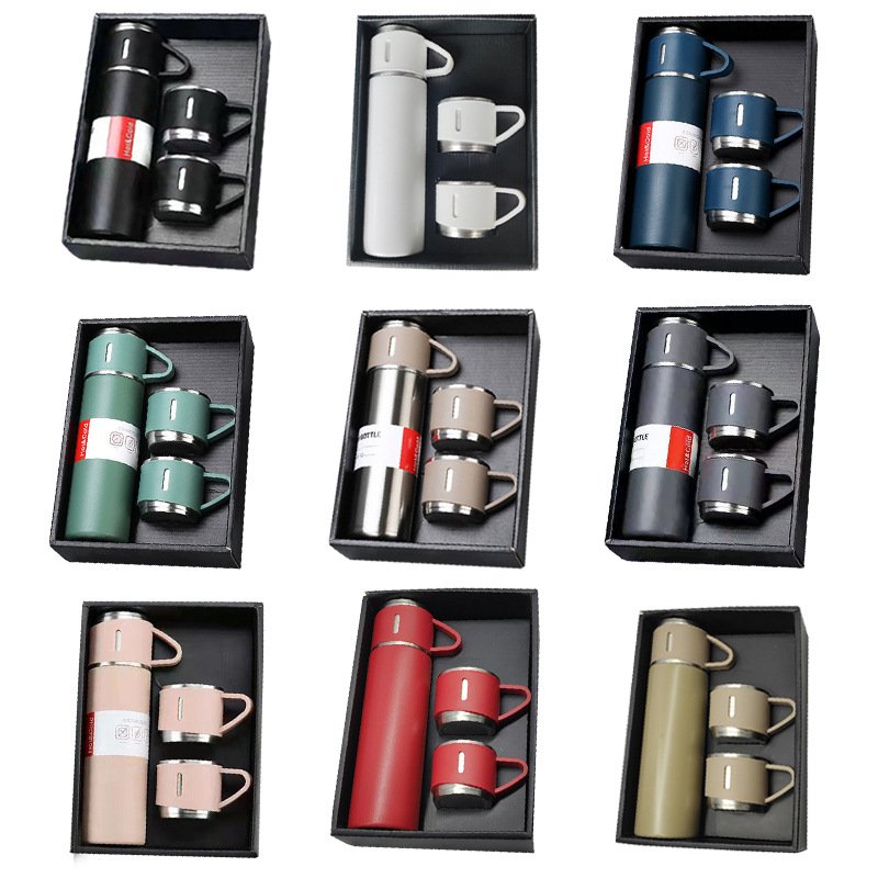 Factory Wholesale 500 ml set Christmas gift Thermos Vacuum Flask Stainless Steel Water Bottle with 2 Cups hot and cold