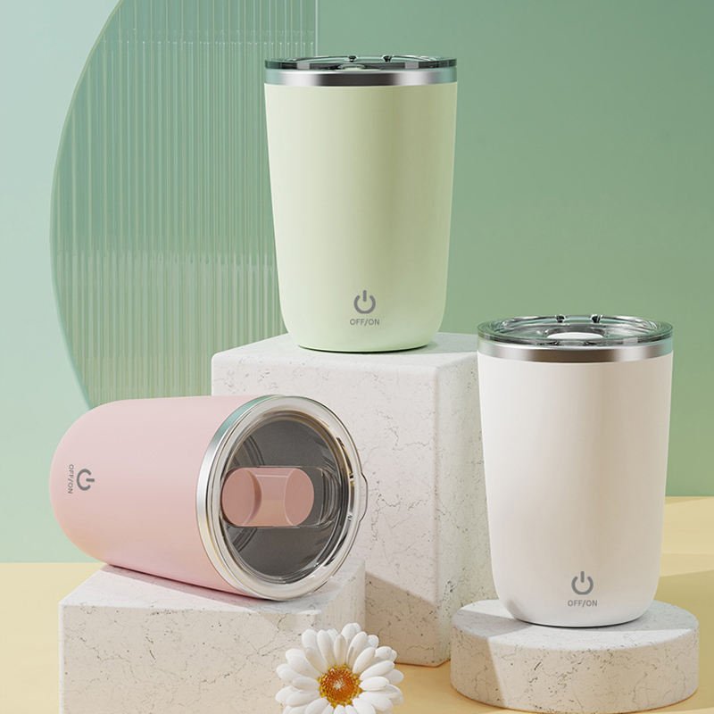 Usb Rechargeable Portable Automatic Magnetic Stirring Mixing 350Ml Stainless Steel Coffee Mug With Stir Bar For Tea Milk Coffee