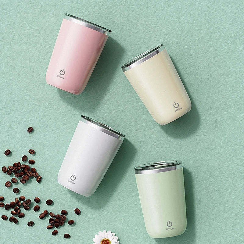 Usb Rechargeable Portable Automatic Magnetic Stirring Mixing 350Ml Stainless Steel Coffee Mug With Stir Bar For Tea Milk Coffee