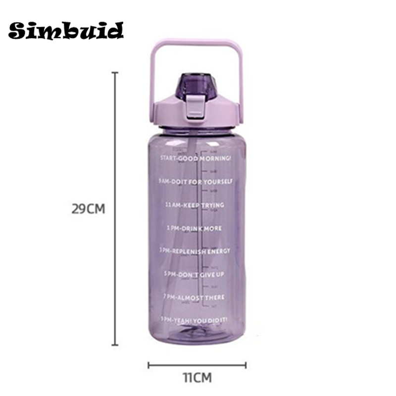 2 Liter Water Bottle with Straw Female Girls Large Portable Travel Bottles Sports Fitness Cup Summer Cold Time Scale