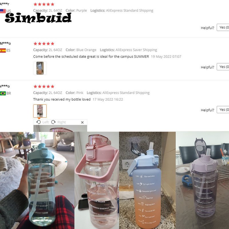 2 Liter Water Bottle with Straw Female Girls Large Portable Travel Bottles Sports Fitness Cup Summer Cold Time Scale