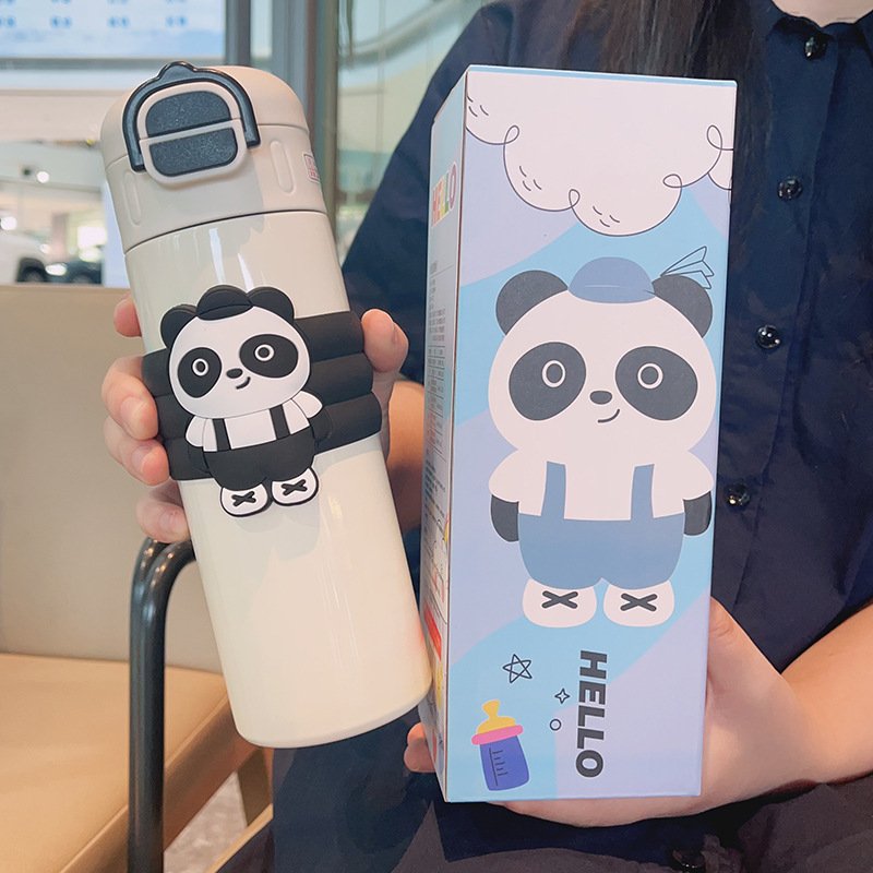 Chinese Panda Vacuum Flask Stainless Steel Insulation Water Bottle Camping Straw Cup Portable Bag Coffee Cup Kitchen Tumbler