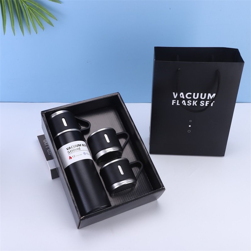 wholesale double wall customized logo small order Vacuum Flasks gift set 3 cups stainless steel for birthday