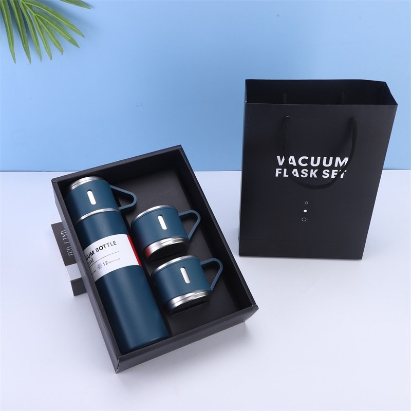 wholesale double wall customized logo small order Vacuum Flasks gift set 3 cups stainless steel for birthday