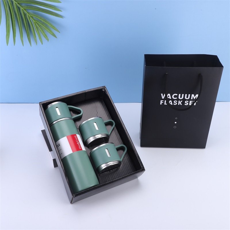 wholesale double wall customized logo small order Vacuum Flasks gift set 3 cups stainless steel for birthday